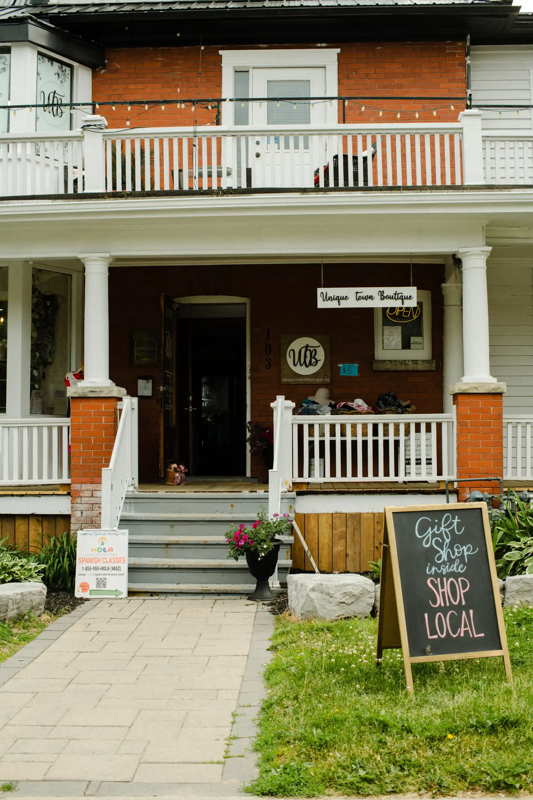 A brick boutique storefront in downtown Whitby